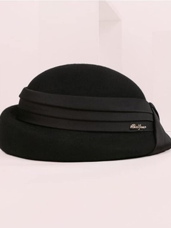 Women\'s Wool Felt Ribbon French Fashion Vintage Millinery Beret Hats Black